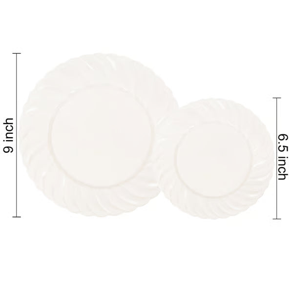 100‑Pack Ivory Scalloped Disposable Plastic Plates